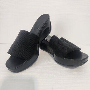 Calvin Klein Women's Yoke Stretch Elastic Wedge Heel Black Sandal Size 8.5